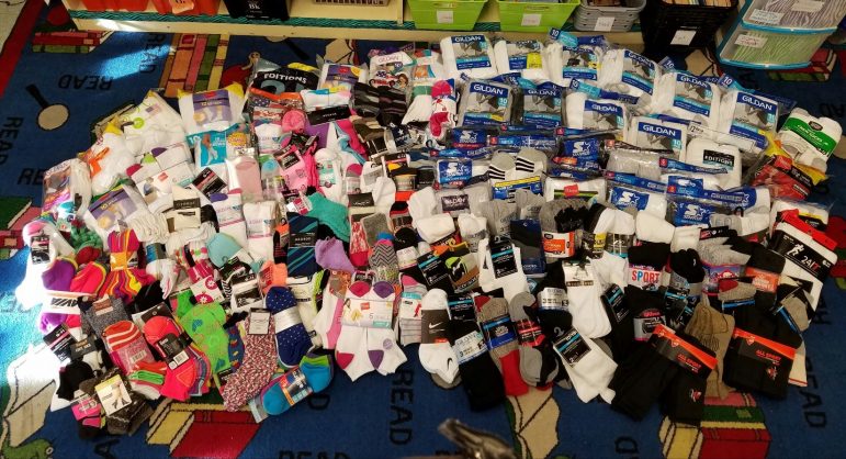 821 pairs of socks, donated by Frog Pond Elementary to Covenant House, A.C. 